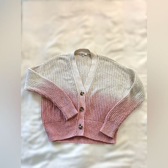 Women's Pink and Cream Cardigan Sweater - Picture 6 of 11